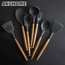 Load image into Gallery viewer, Silicone Kitchen Tools Cooking Sets Soup Spoon Spatula Non-stick Shovel with Wooden Handle Special Heat-resistant Design
