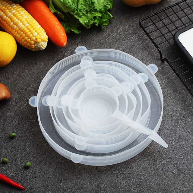 WORTHBUY 6 Pcs/Set Food Silicone Cover Universal Silicone Lids For Cookware Bowl Pot Reusable Stretch Lids Kitchen Accessories