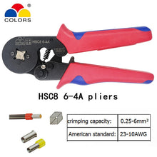 Load image into Gallery viewer, Tubular terminal crimping tools mini electrical pliers HSC8 10SA 0.25-10mm2 23-7AWG 6-4A/6-6A 0.25-6mm2 high precision clamp set